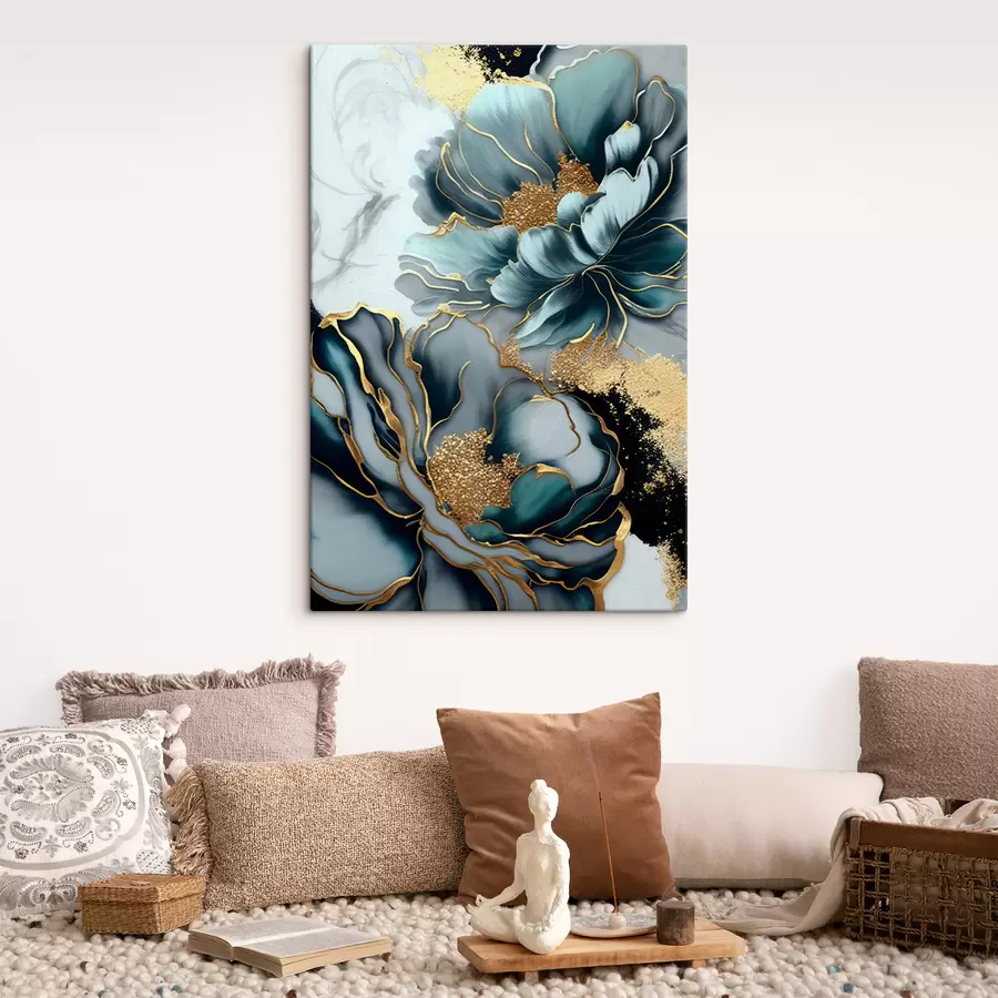  Schilderijen Blauwe bloemen met contouren s35447