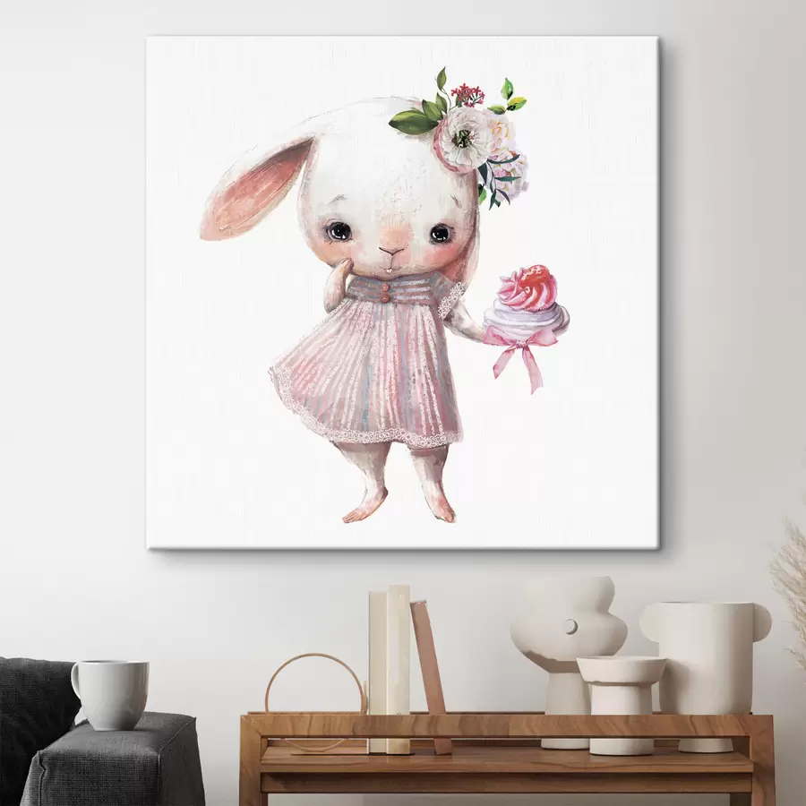 Fotobehang Schattig konijntje met een zoete traktatie s35046