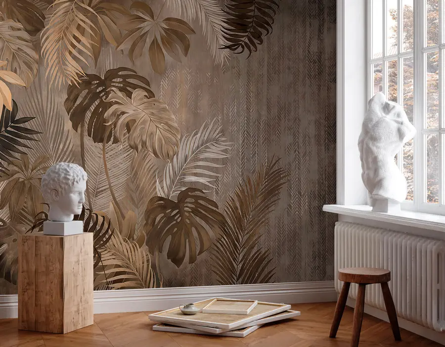Papier peint photo Feuilles tropicales en style grunge u97012