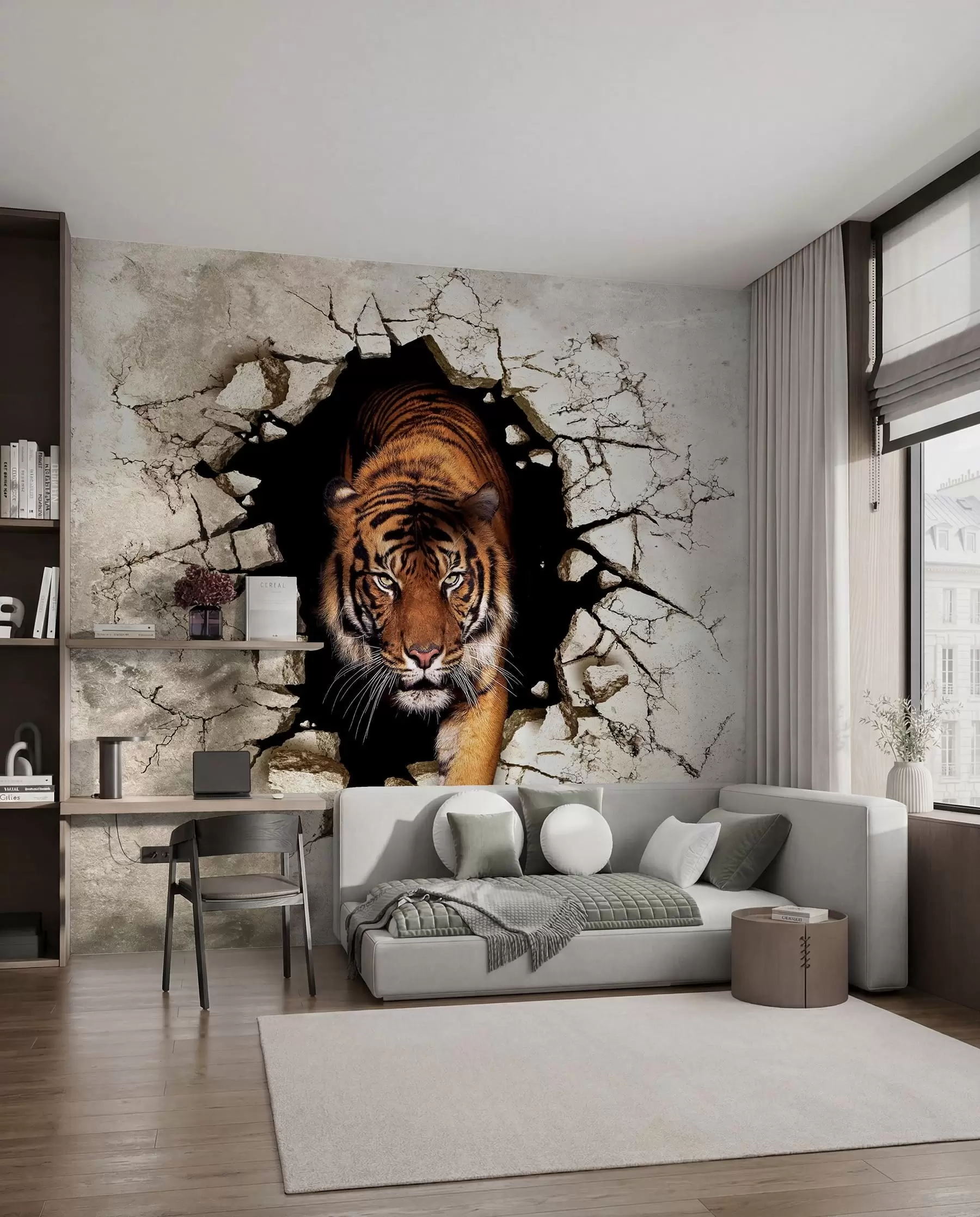 Papier peint photo Le tigre perce le mur u97031