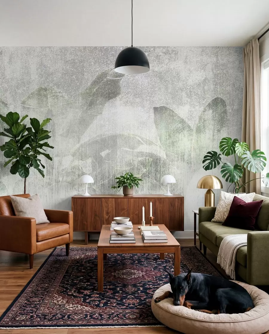 Fotobehang Tropische palmbomen in loftstijl u97030