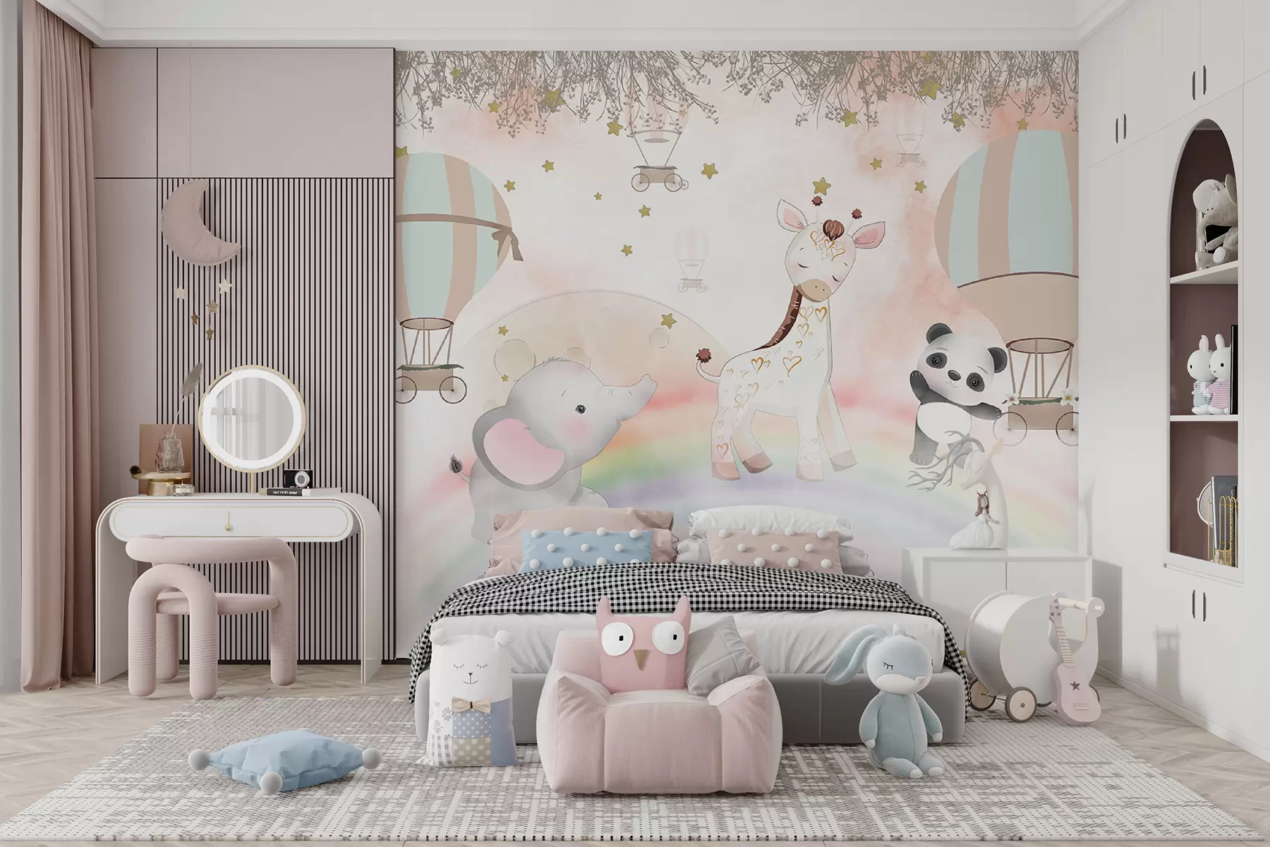 Fotobehang Behangdesign met schattige dieren voor een kinderkamer u97008