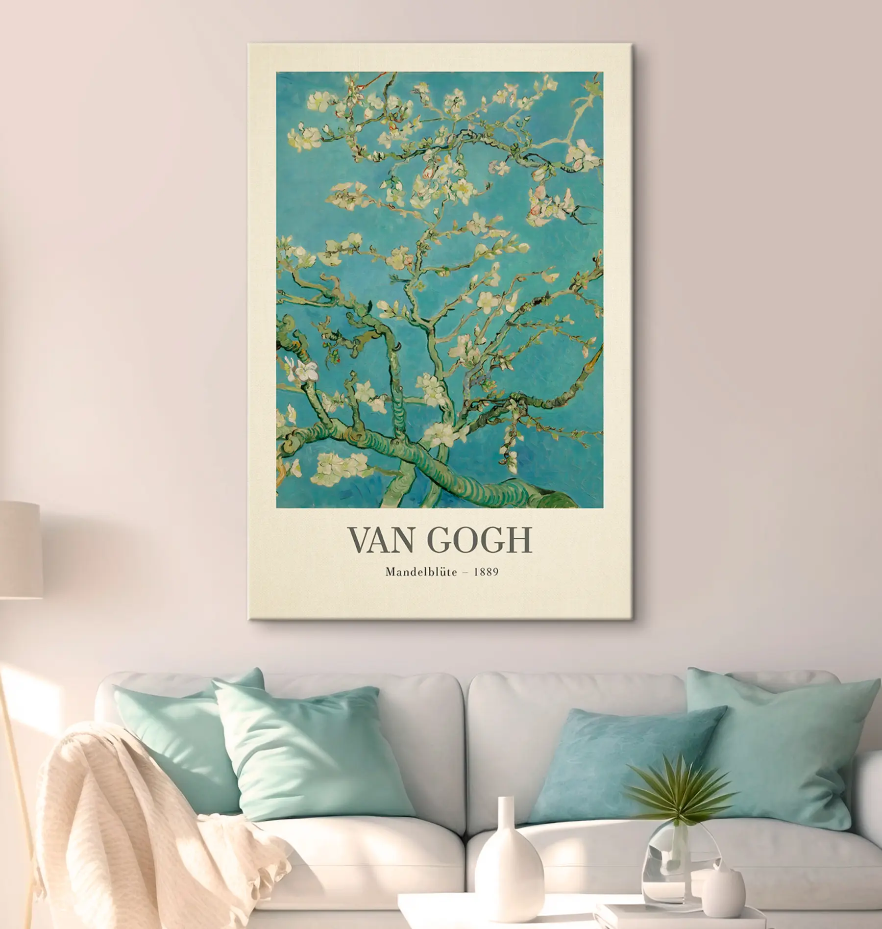 Fotobehang Bloeiende takken op een blauwe achtergrond s35610