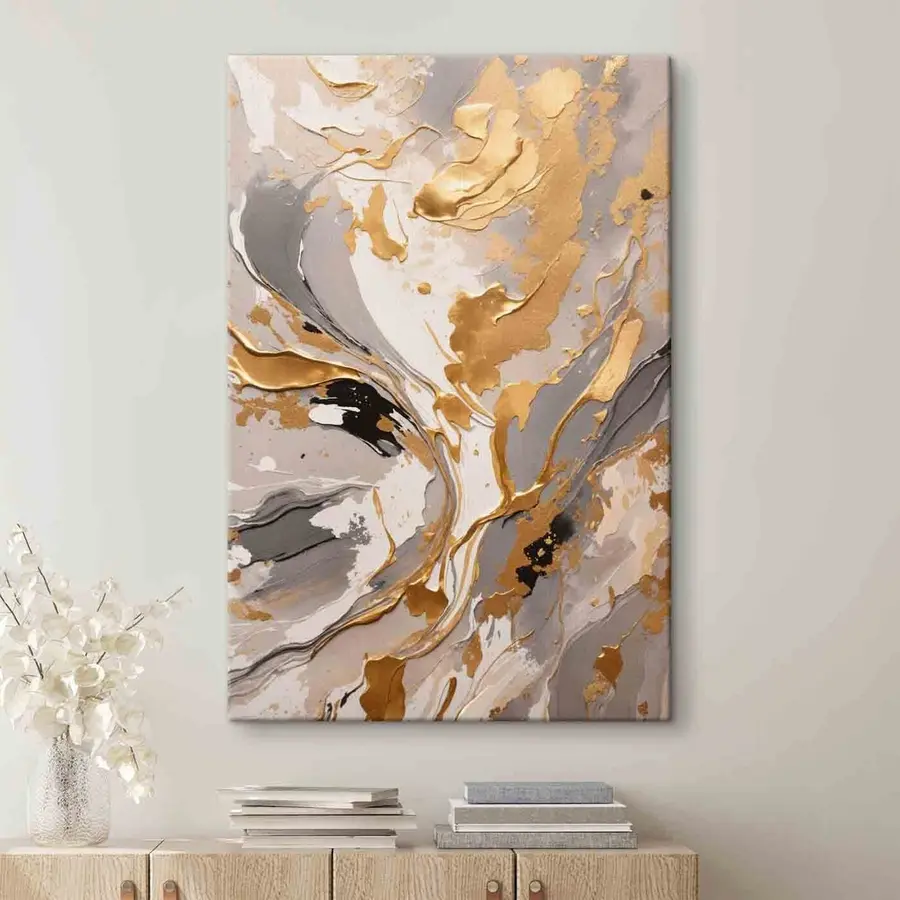  Schilderijen Abstract olieverfschilderij gemaakt met witte en zwarte verf s35656