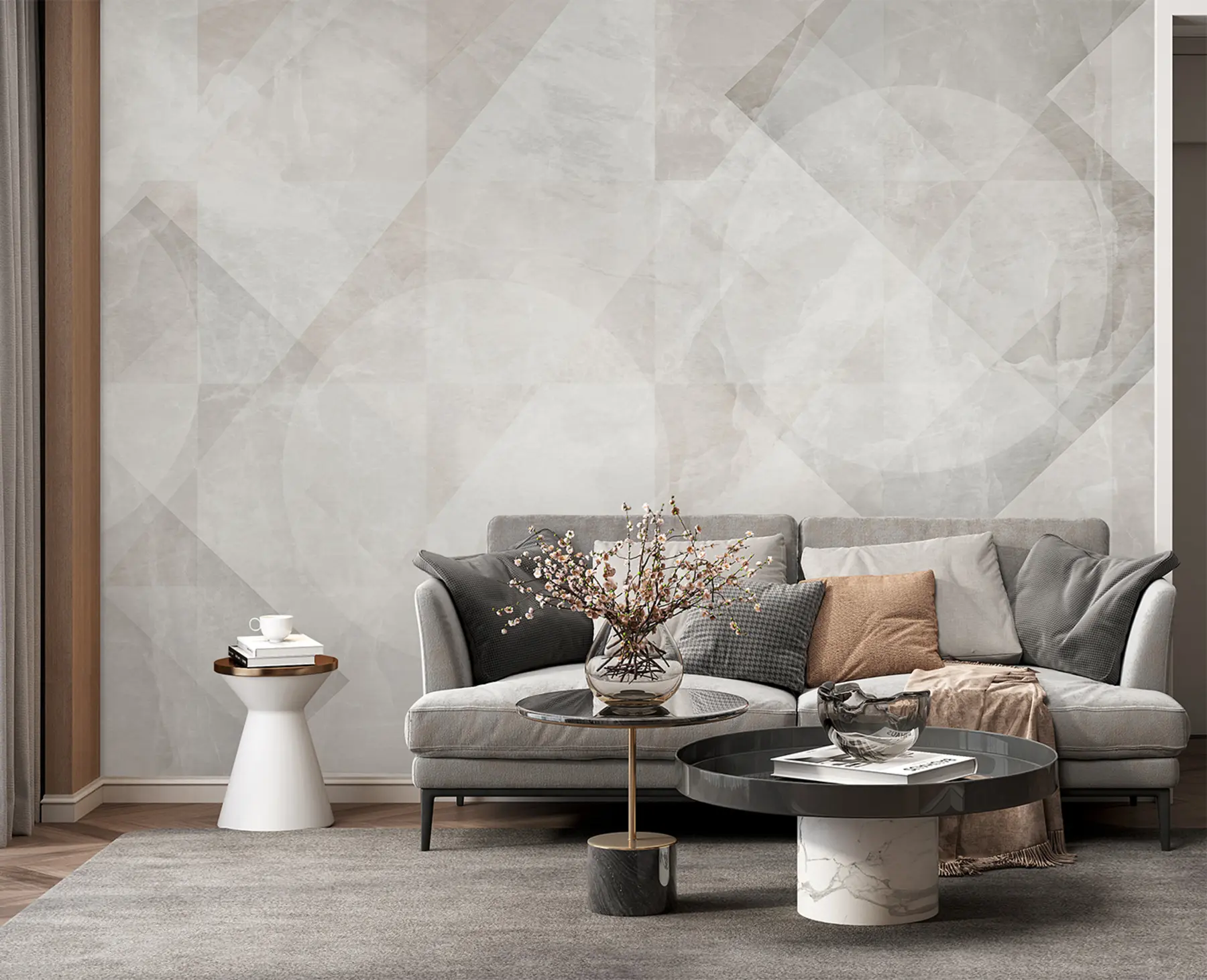 Fotobehang Geometrische abstractie op een marmeren achtergrond in pastelkleuren u97269