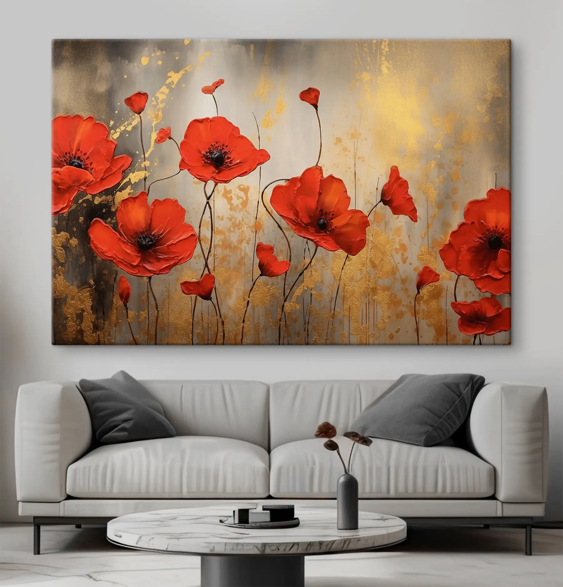  Peintures Coquelicots sur fond abstrait marron s35515