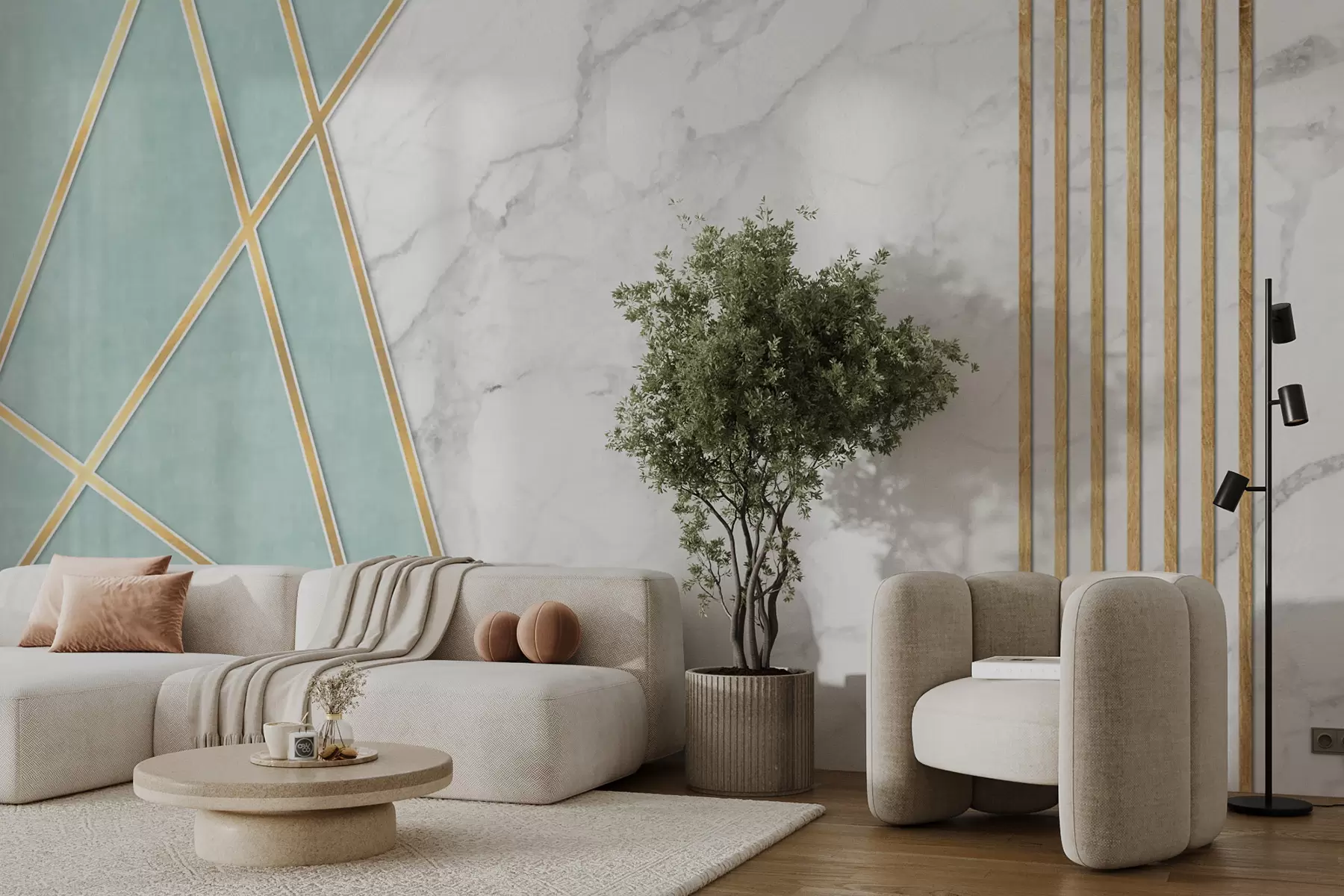 Papier peint photo Fond marbré avec géométrie et lignes u95385