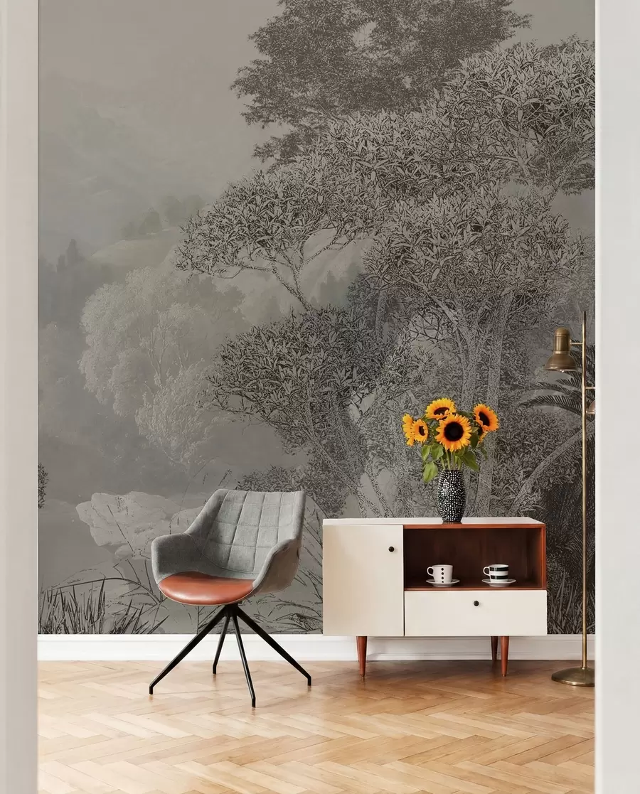 Fotobehang Tropisch bos in grijstinten u97396