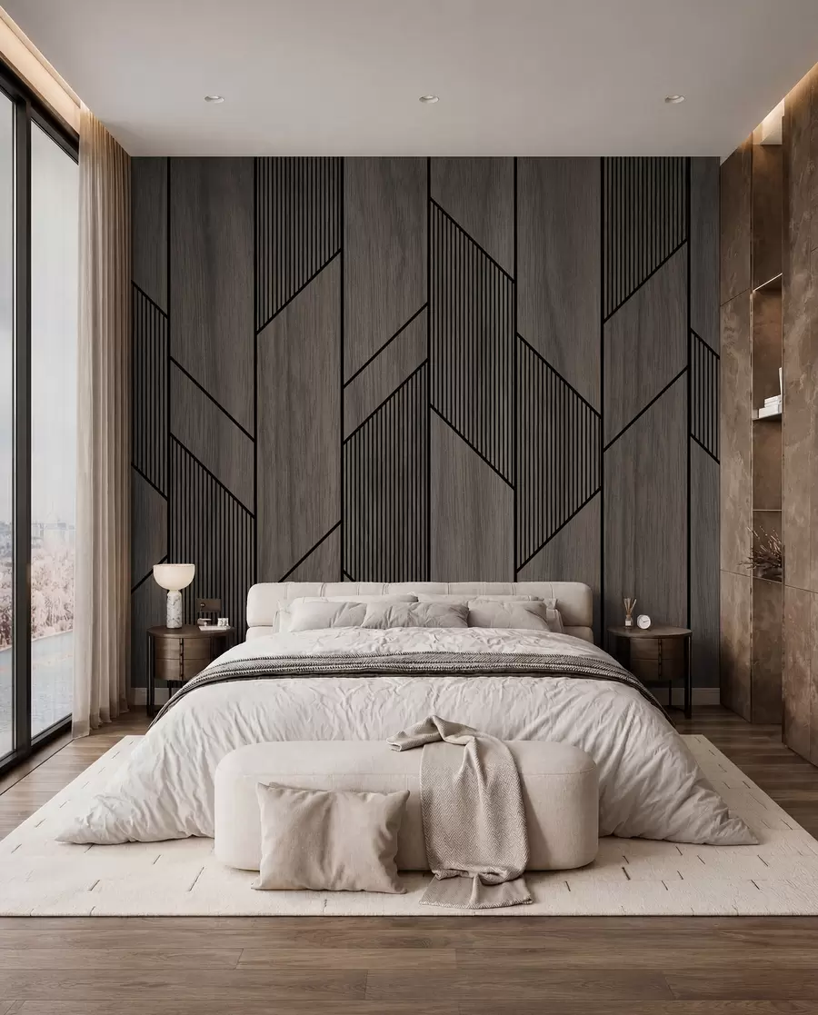 Fotobehang Geometrische panelen met houtstructuur u97427