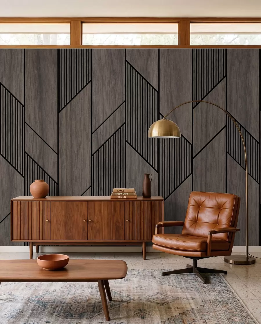 Fotobehang Geometrische panelen met houtstructuur u97427