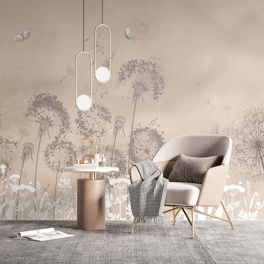 Fotobehang Aquarel paardebloem bloemen stijlvol patroon u97333