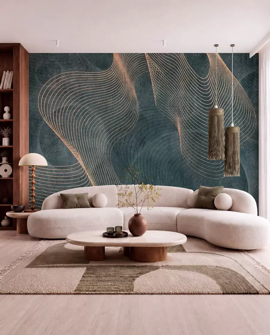 Fotobehang Golvende lijnen in groene kleur u97469v1