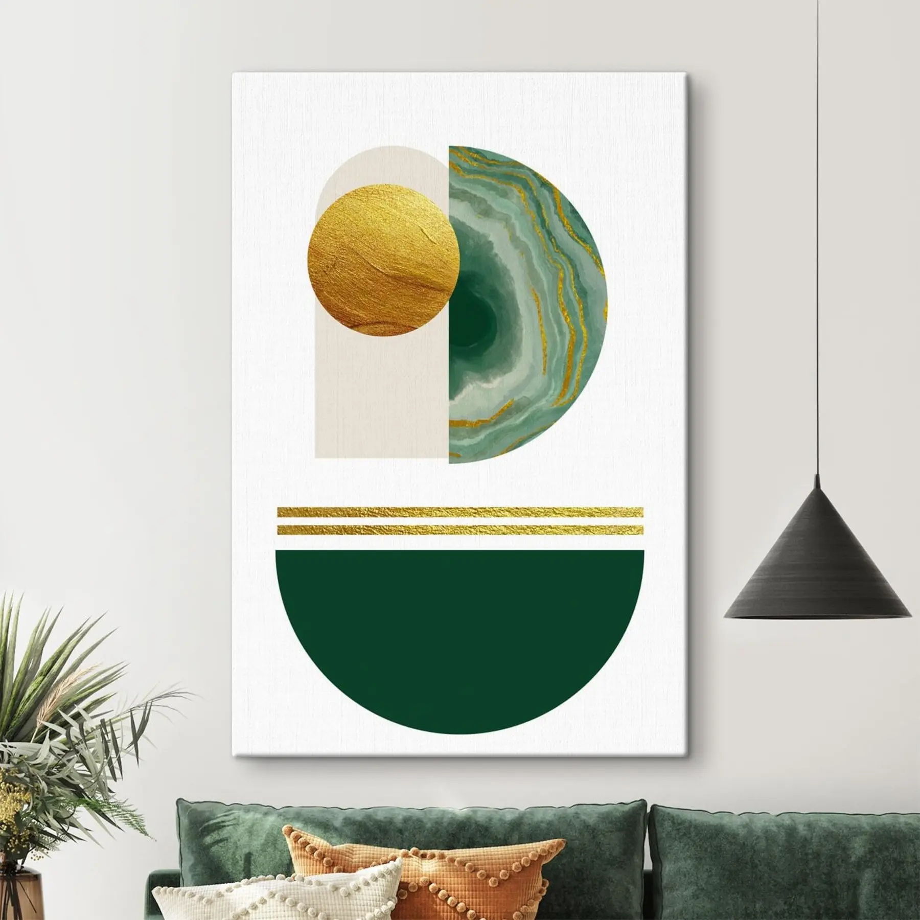 Fotobehang Geometrische groene halve cirkels en gele cirkel s35986