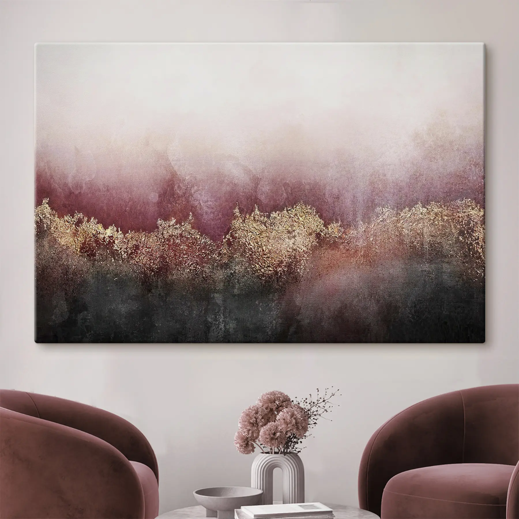  Peintures Abstraction dans les tons bordeaux et noir s35844