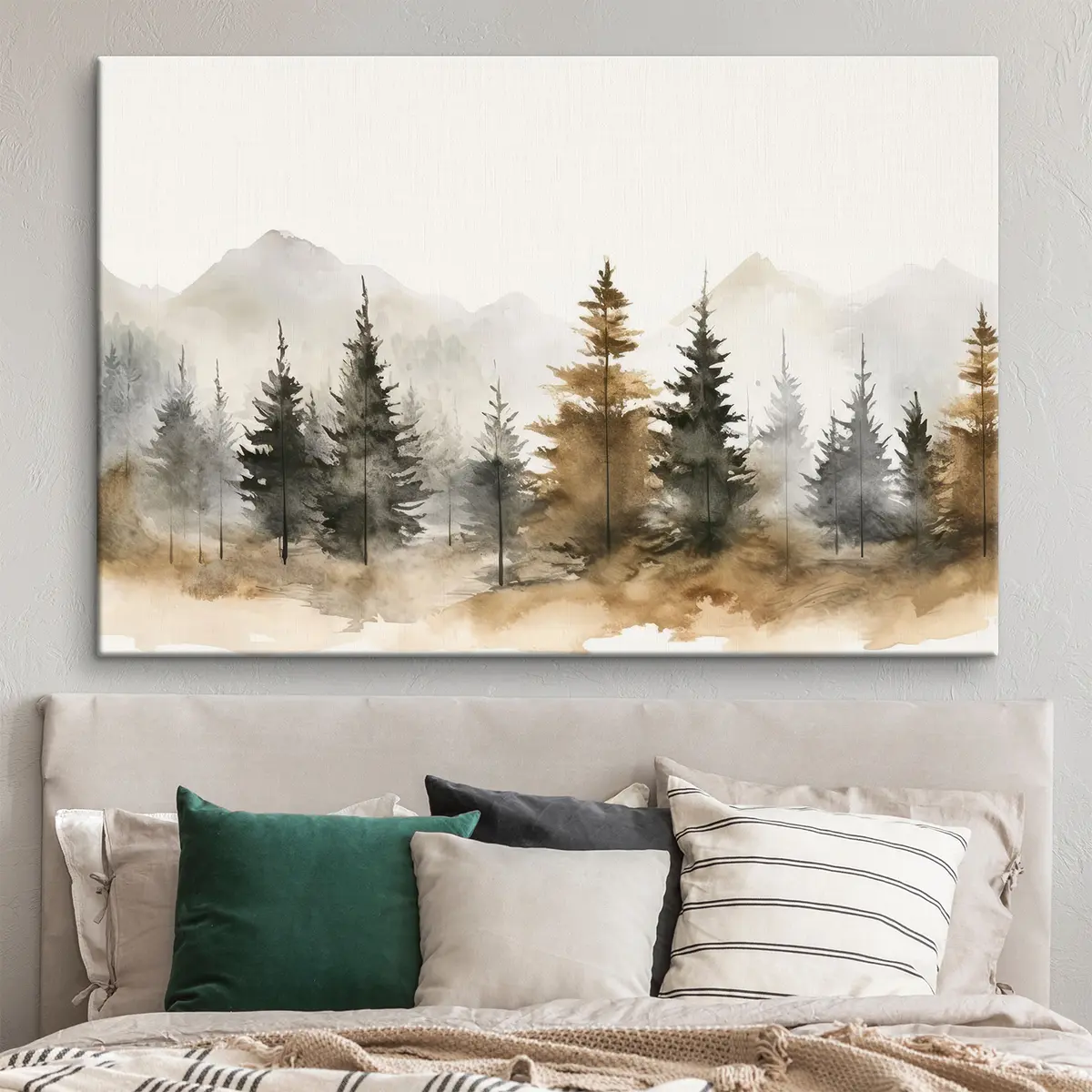  Peintures Sapins aquarelles sur fond de montagnes s36010