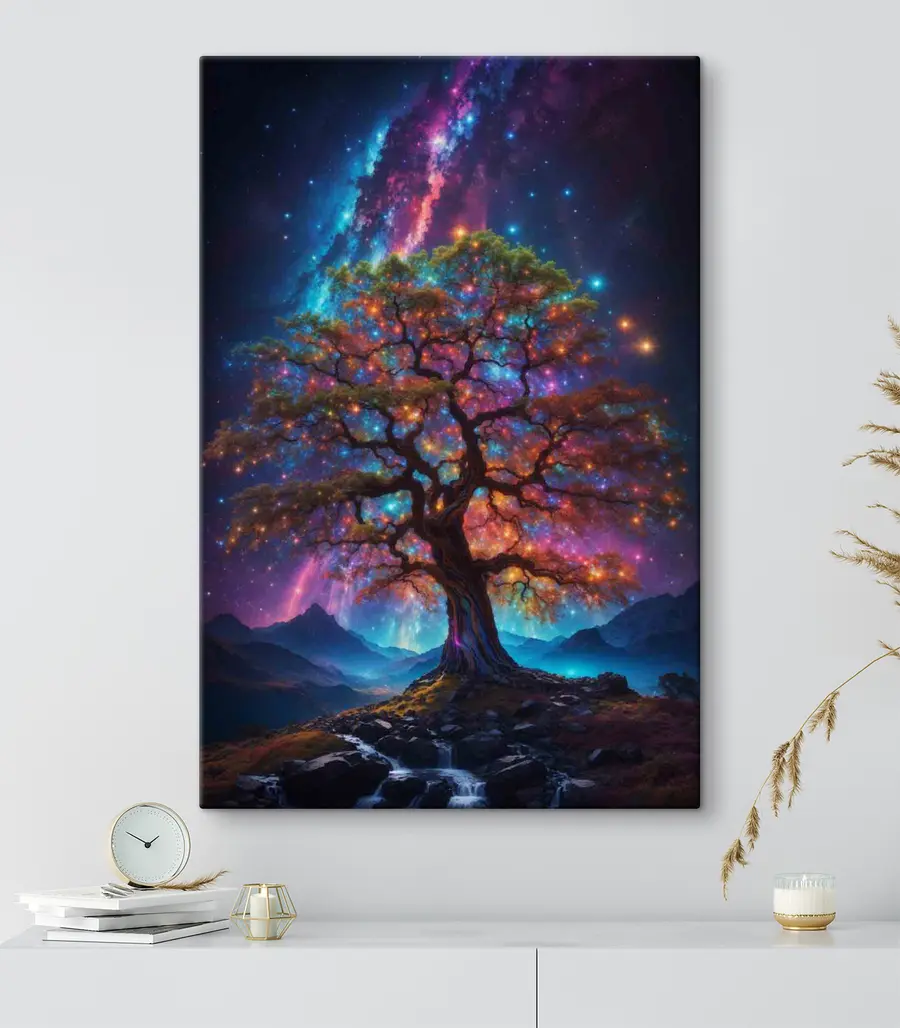  Schilderijen Boom tegen de achtergrond van de sterrenhemel s36059