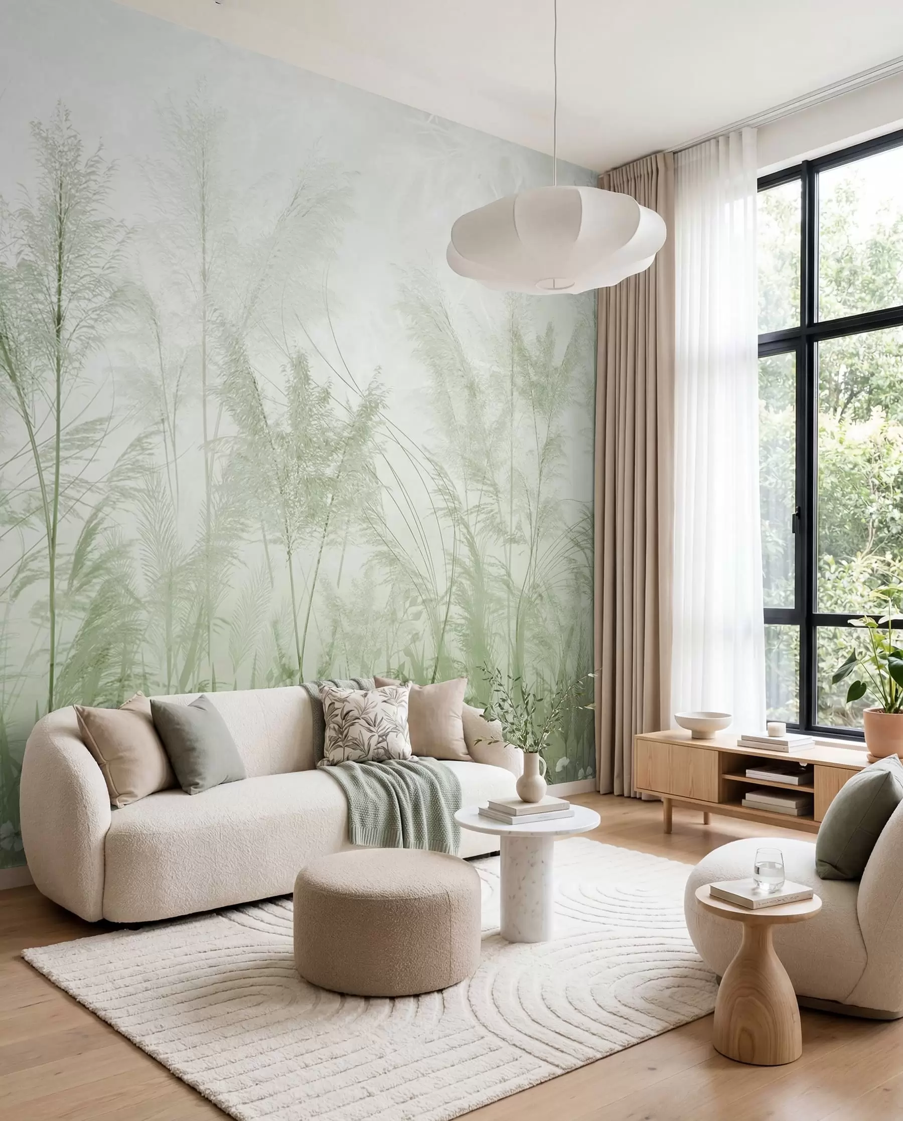 Fotobehang Hoge planten in pastelkleuren in groene kleuren u93903v3