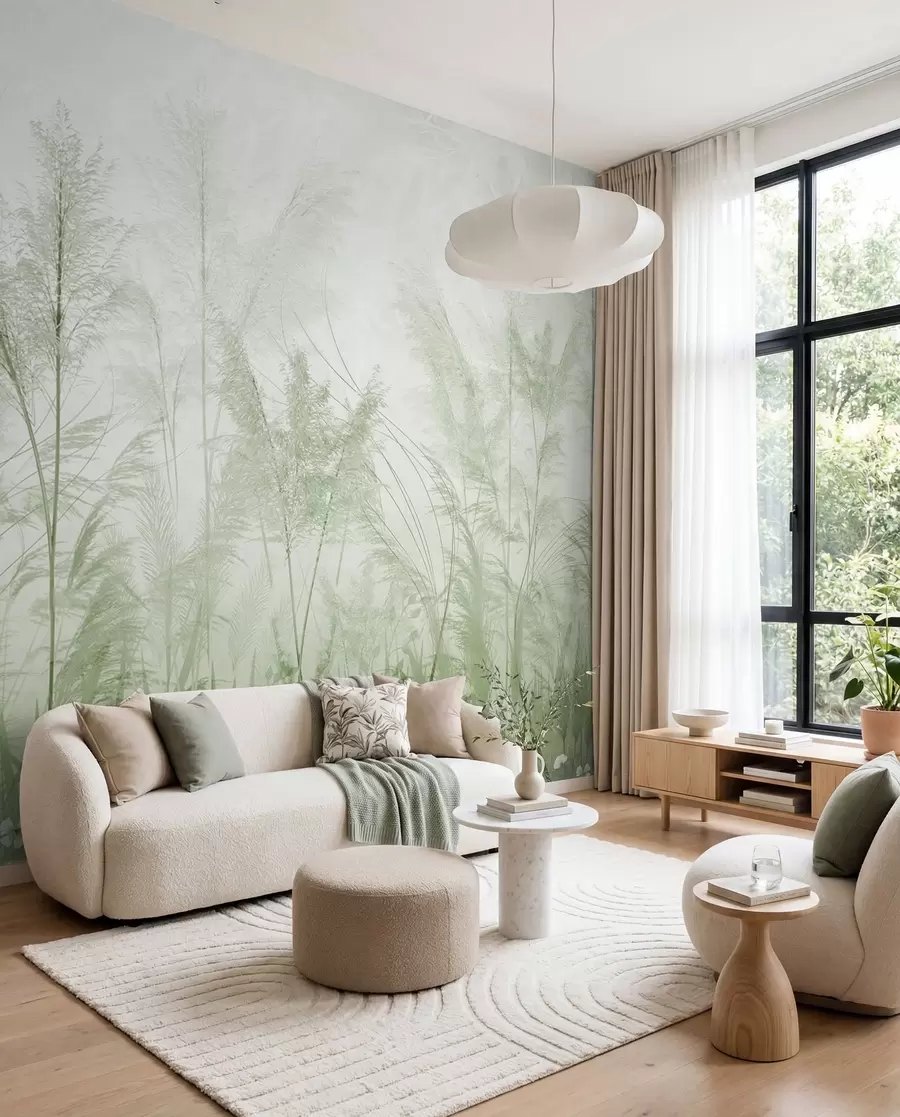 Fotobehang Hoge planten in pastelkleuren in groene kleuren u93903v3