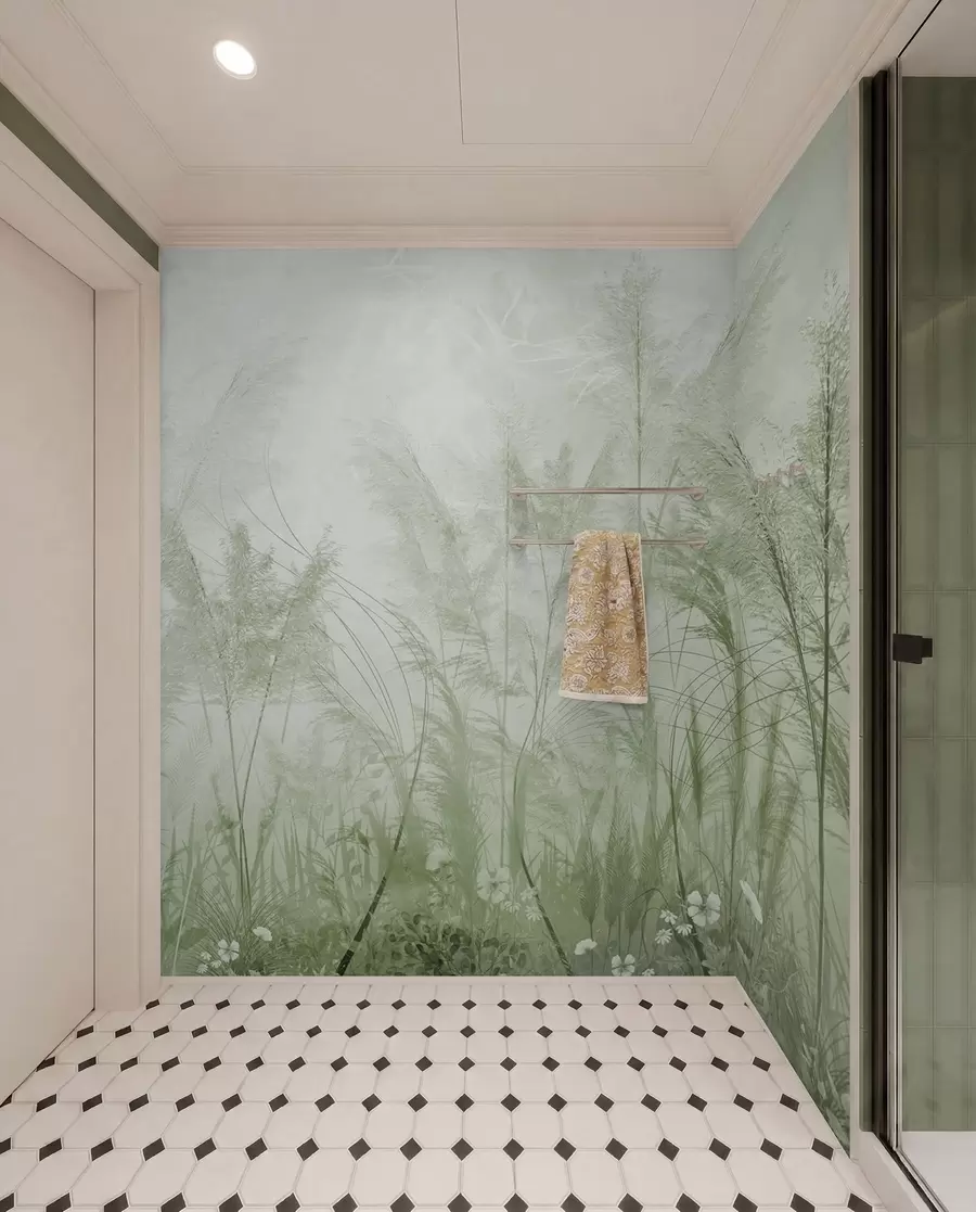 Fotobehang Hoge planten in pastelkleuren in groene kleuren u93903v3