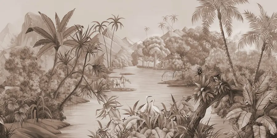 Fotobehang Zwart-witte tropen in bruine kleuren u59040v1