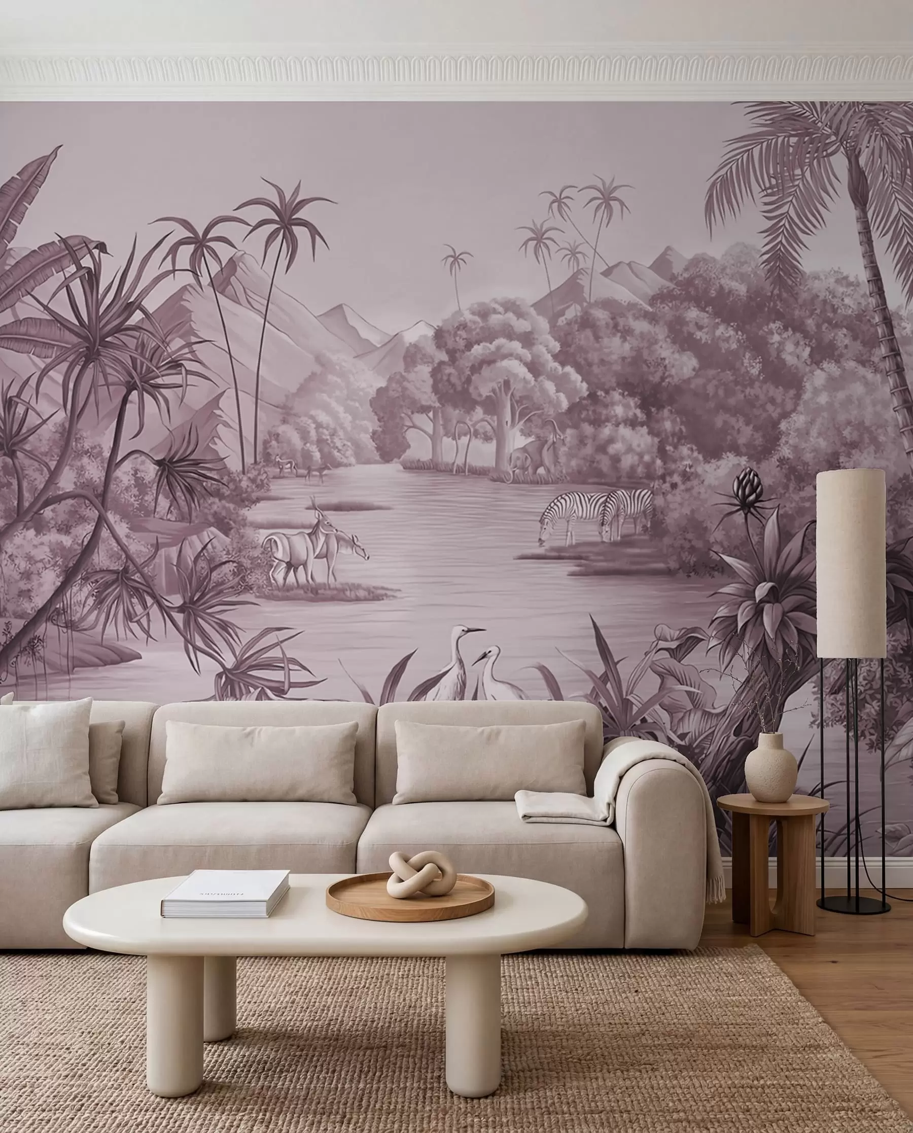 Fotobehang Zwart-witte tropen in paarse kleuren u59040v3