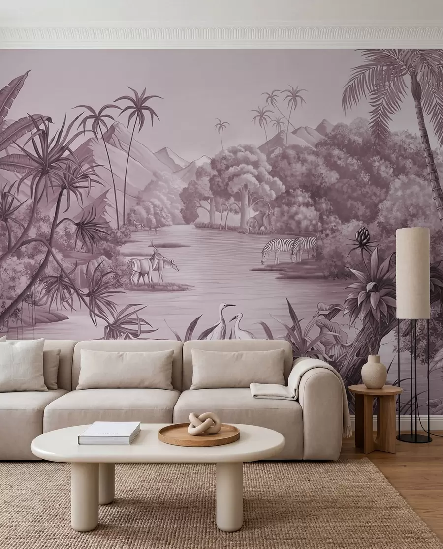 Fotobehang Zwart-witte tropen in paarse kleuren u59040v3