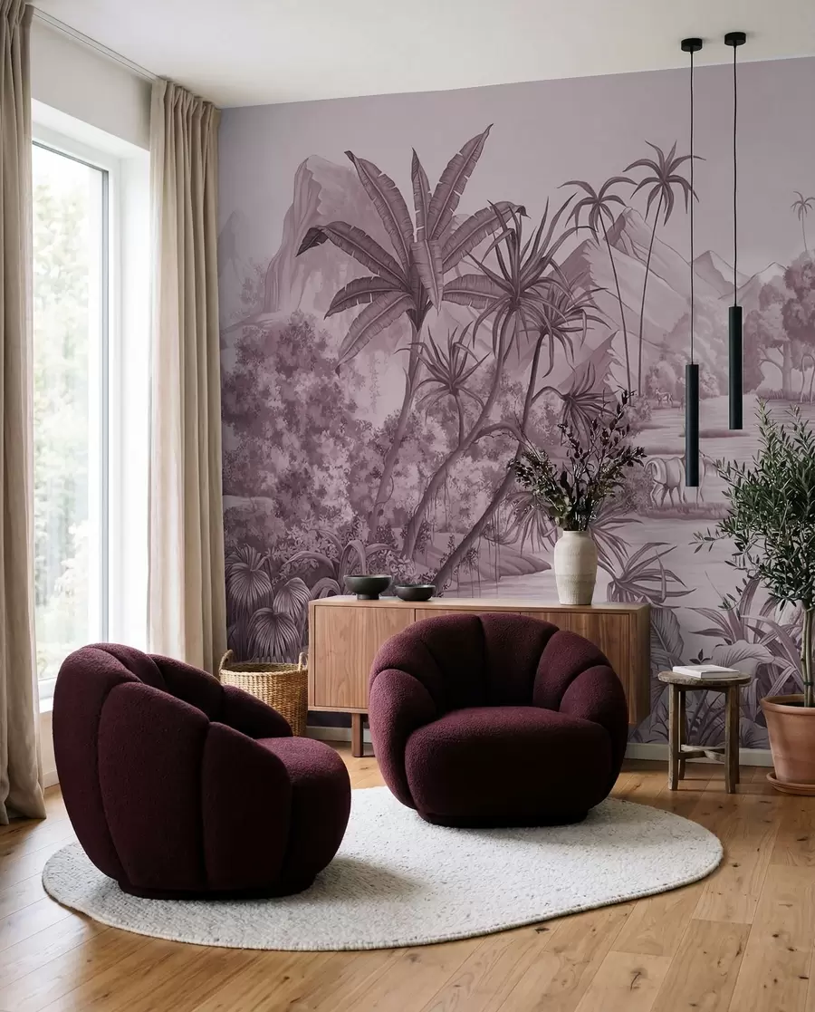 Fotobehang Zwart-witte tropen in paarse kleuren u59040v3