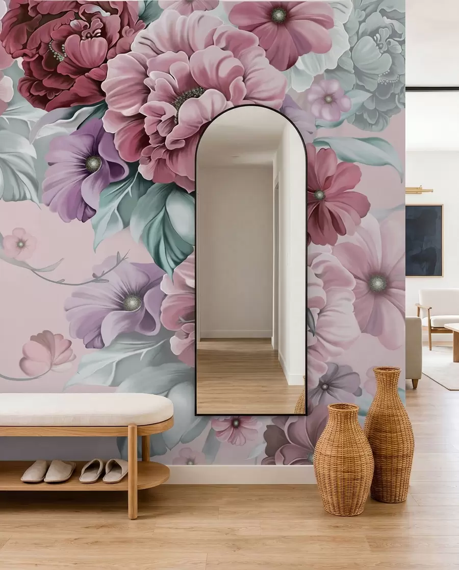 Fotobehang Delicate blauwe bloemen in roze kleuren u59900v1