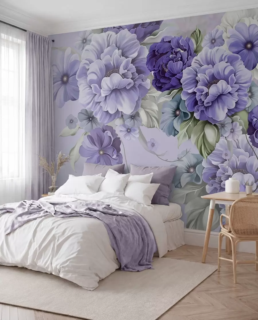 Papier peint photo Fleurs bleues délicates dans des couleurs bleues u59900v2