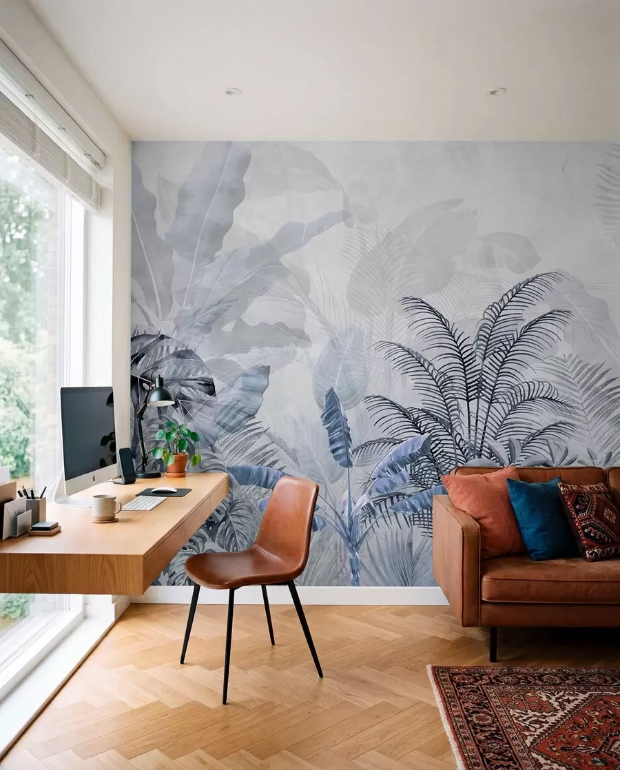 Fotobehang Palmbomen in grijze kleur in blauwe kleuren u71284v1