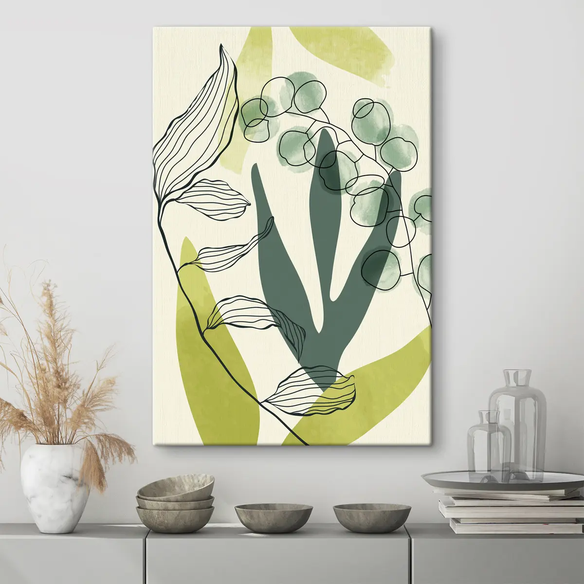  Schilderijen Abstracte aquarel bloemen en bladeren s36133