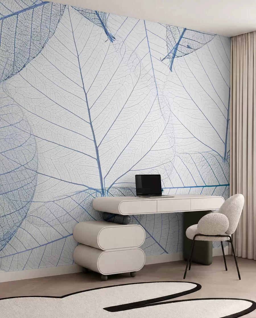 Fotobehang Transparante bladeren in blauwe kleuren u24439v1