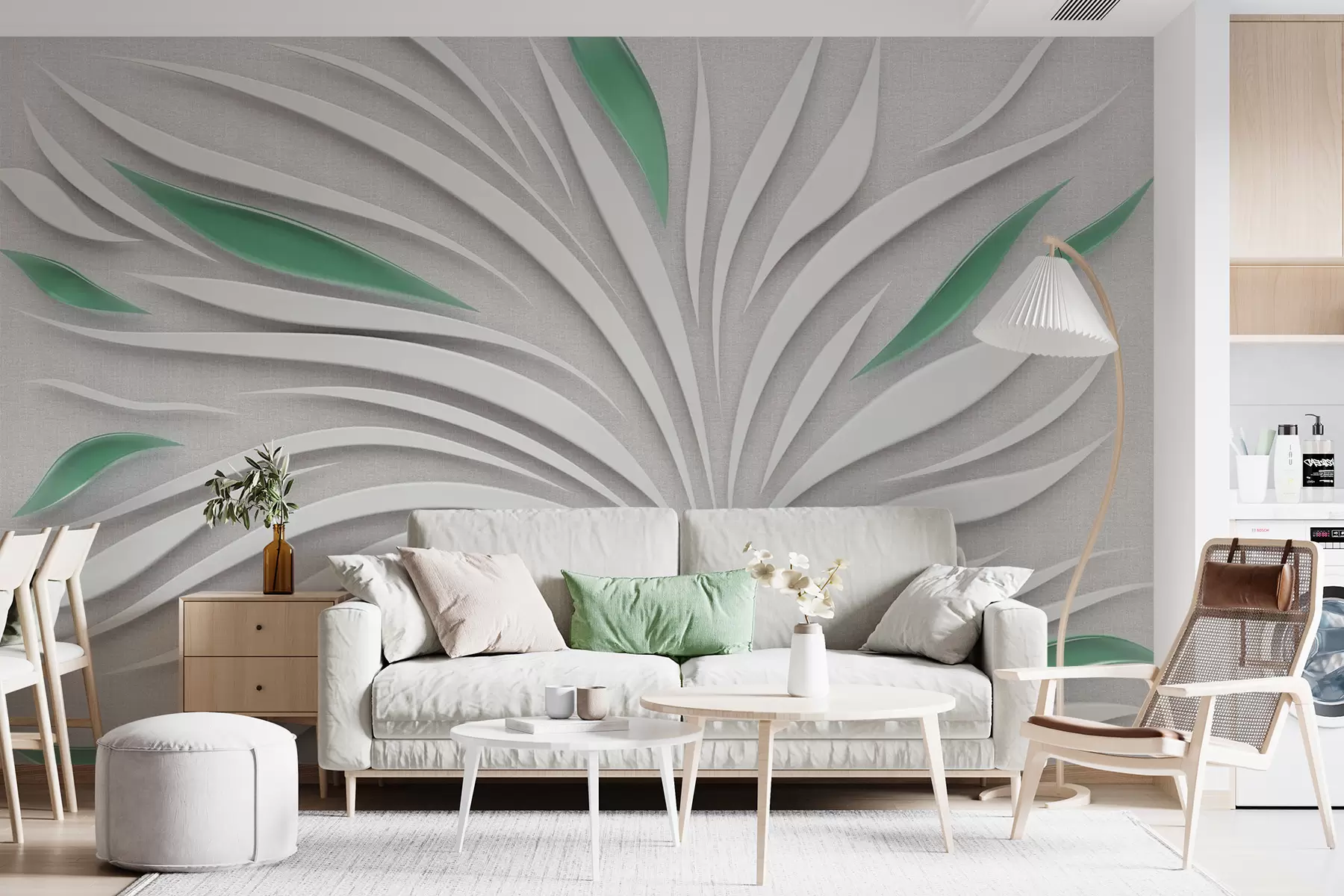 Fotobehang Abstracte bloem op stof in groene kleuren u06452v2