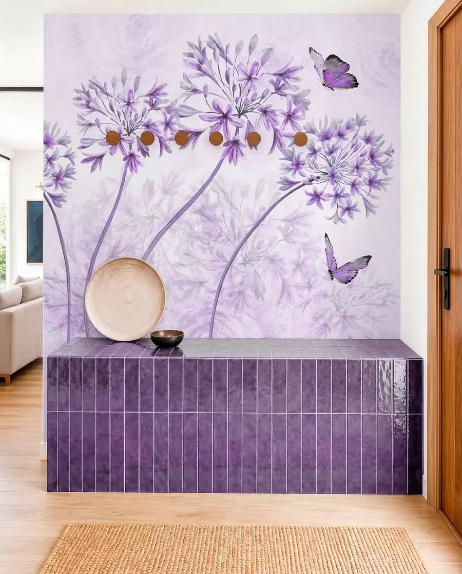 Fotobehang Plant, bloem en blauw in roze kleuren u35495v3
