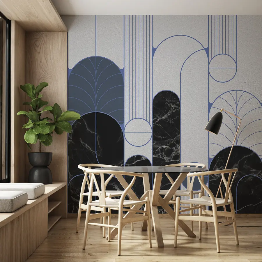 Fotobehang Bogen in de stijl van Art Deco in blauwe kleuren u73101v1