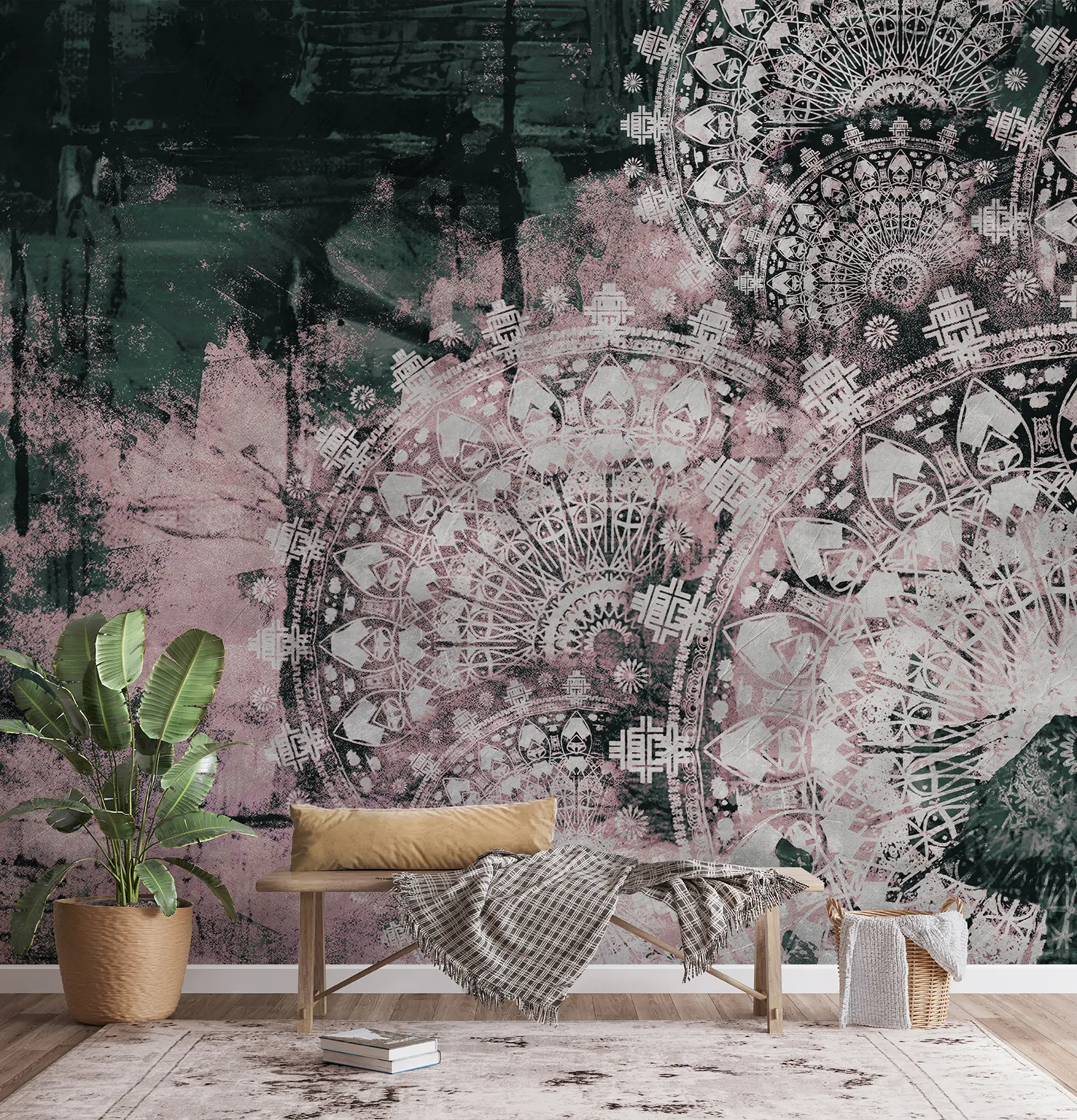 Fotobehang Vintage mandala in roze kleuren u93958v2