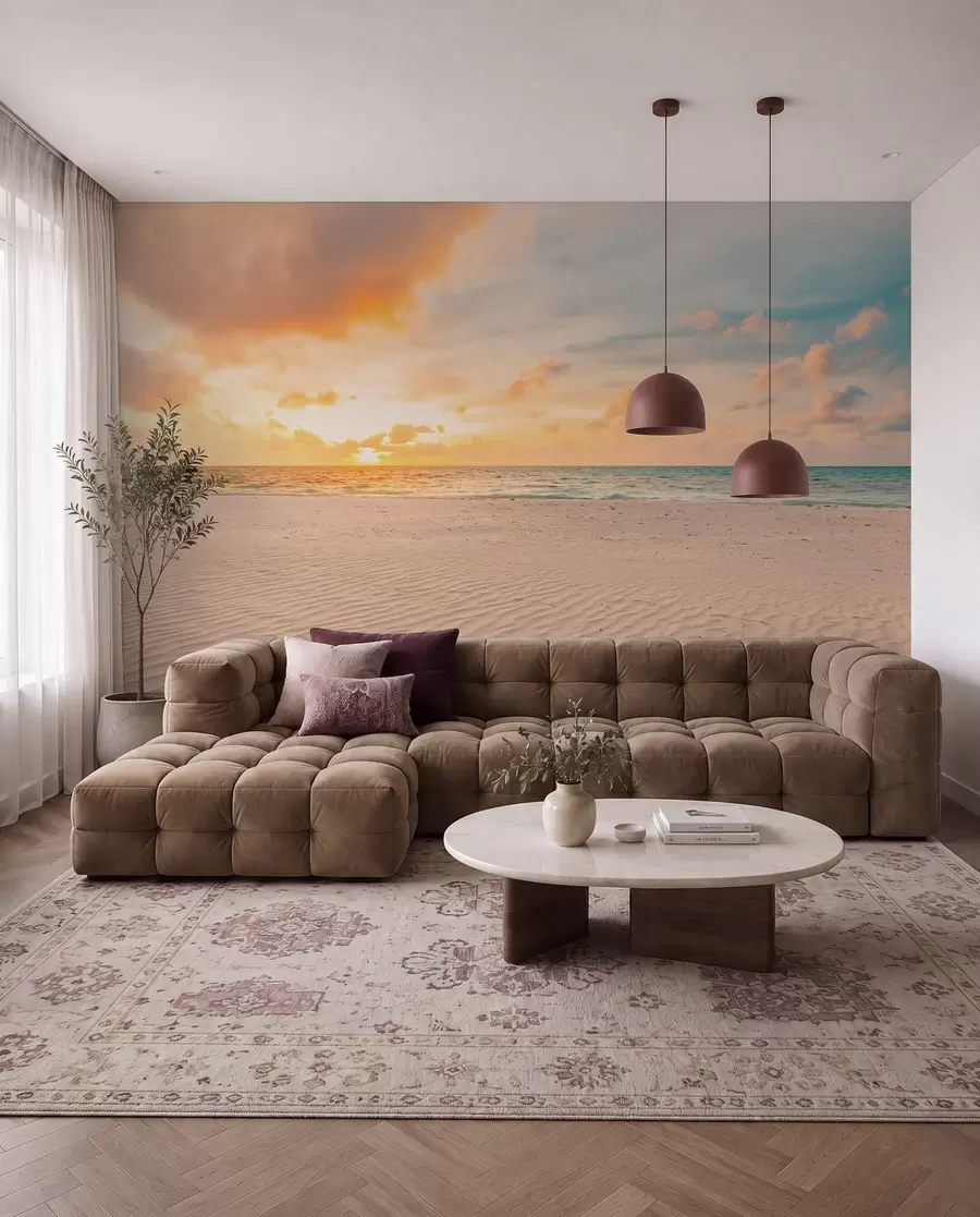 Fotobehang Strand wit zand zee en golven u97894