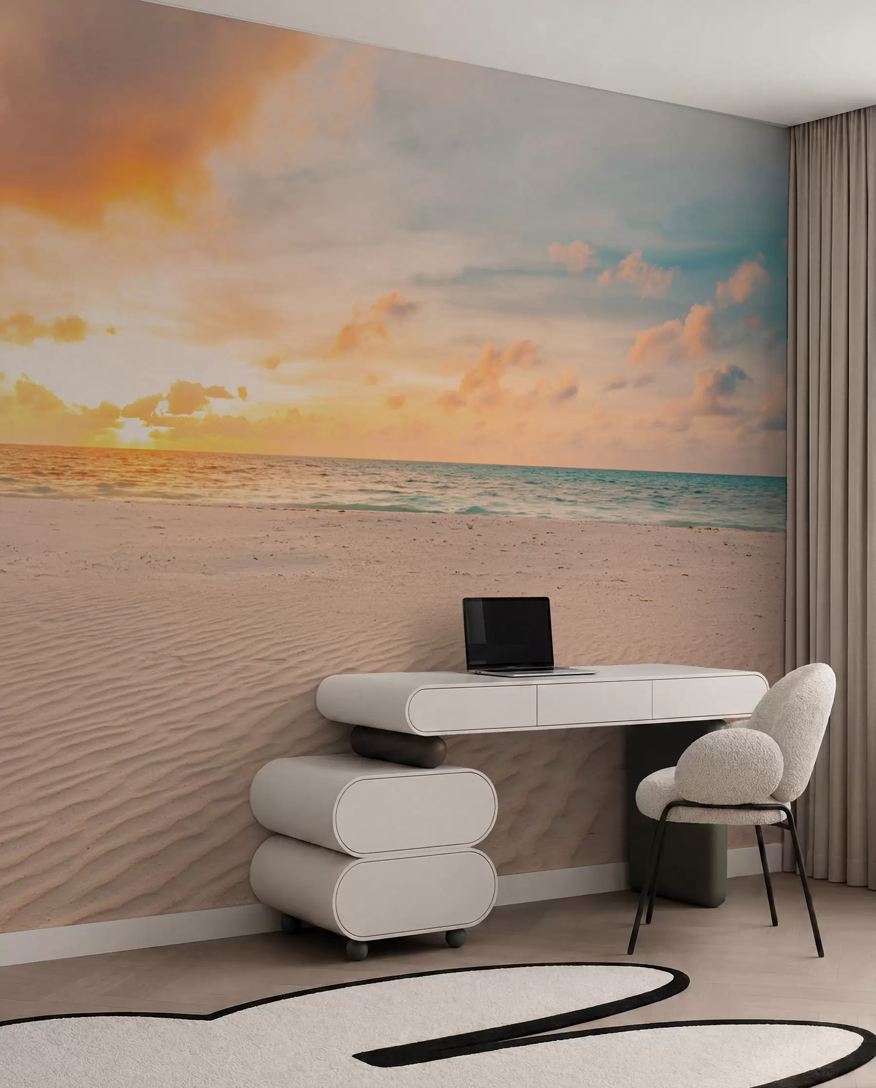 Fotobehang Strand wit zand zee en golven u97894