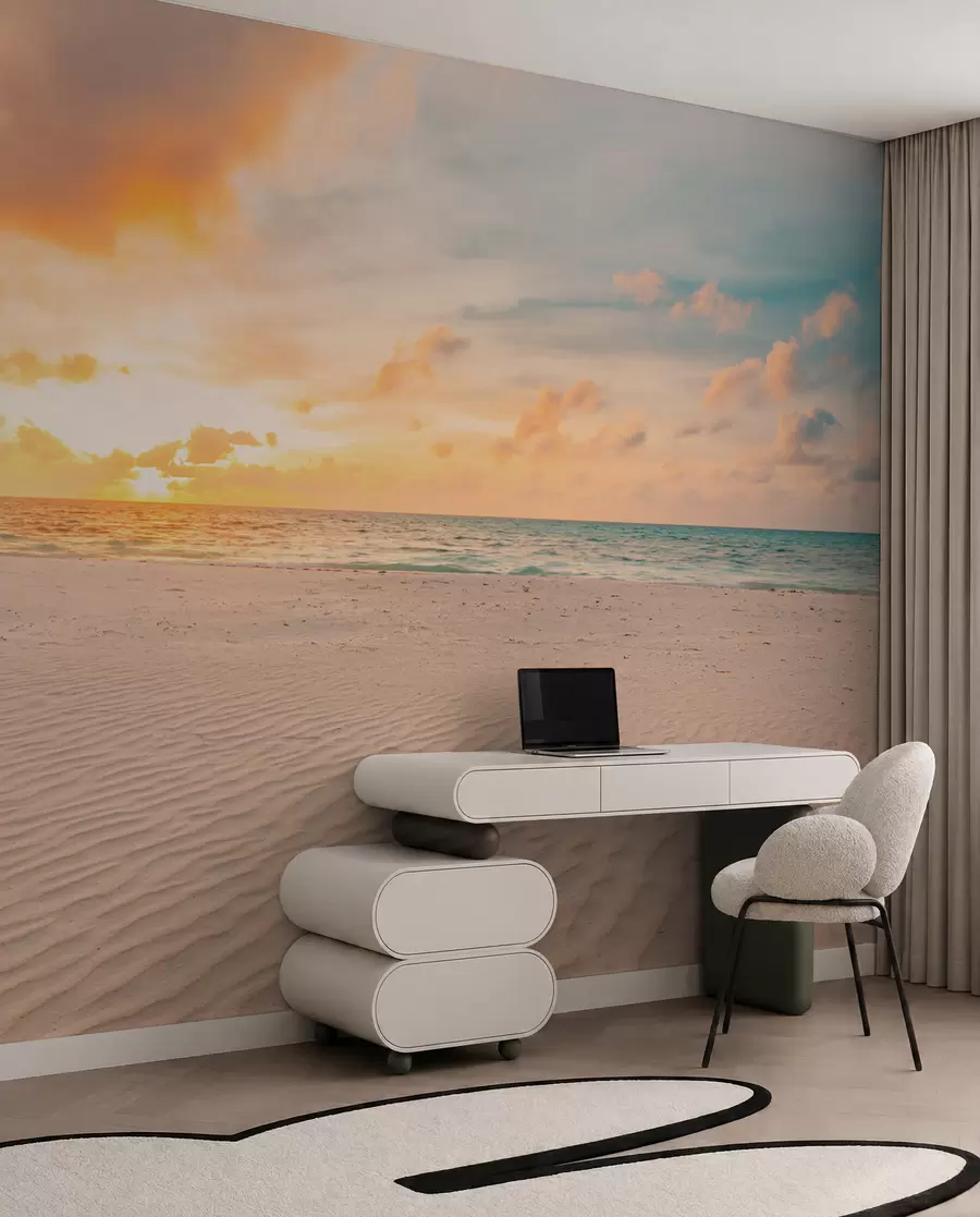 Fotobehang Strand wit zand zee en golven u97894