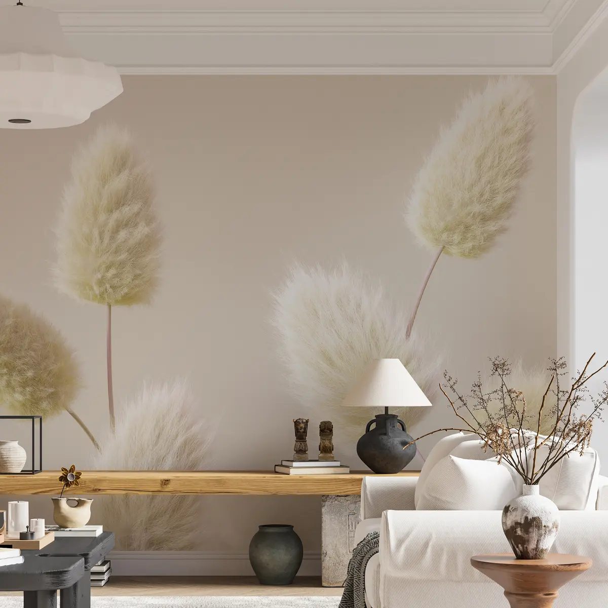 Papier peint photo Fleurs séchées beige tendance dans un style boho u98432v1