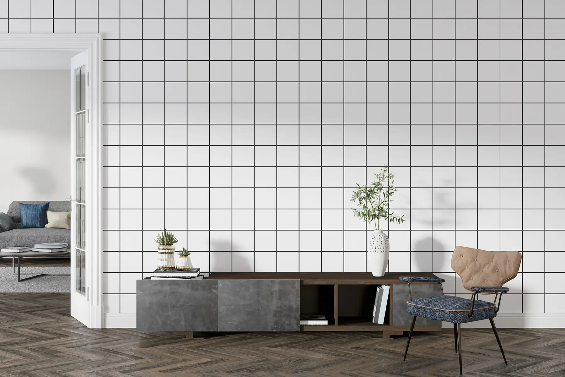 Fotobehang Trendy minimalistisch geruit behang u98561