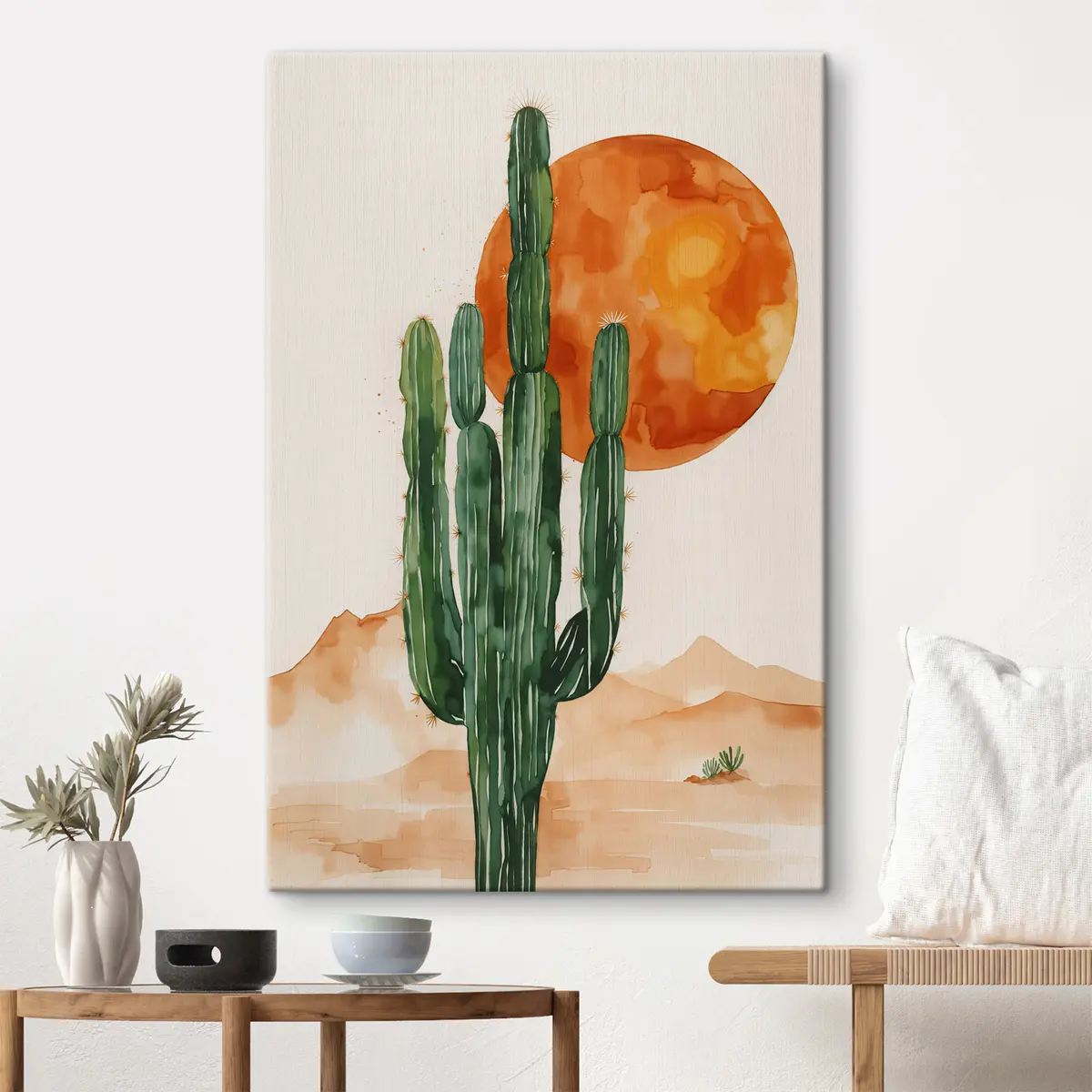  Peintures Cactus dans le désert contre le soleil à l'aquarelle s36269