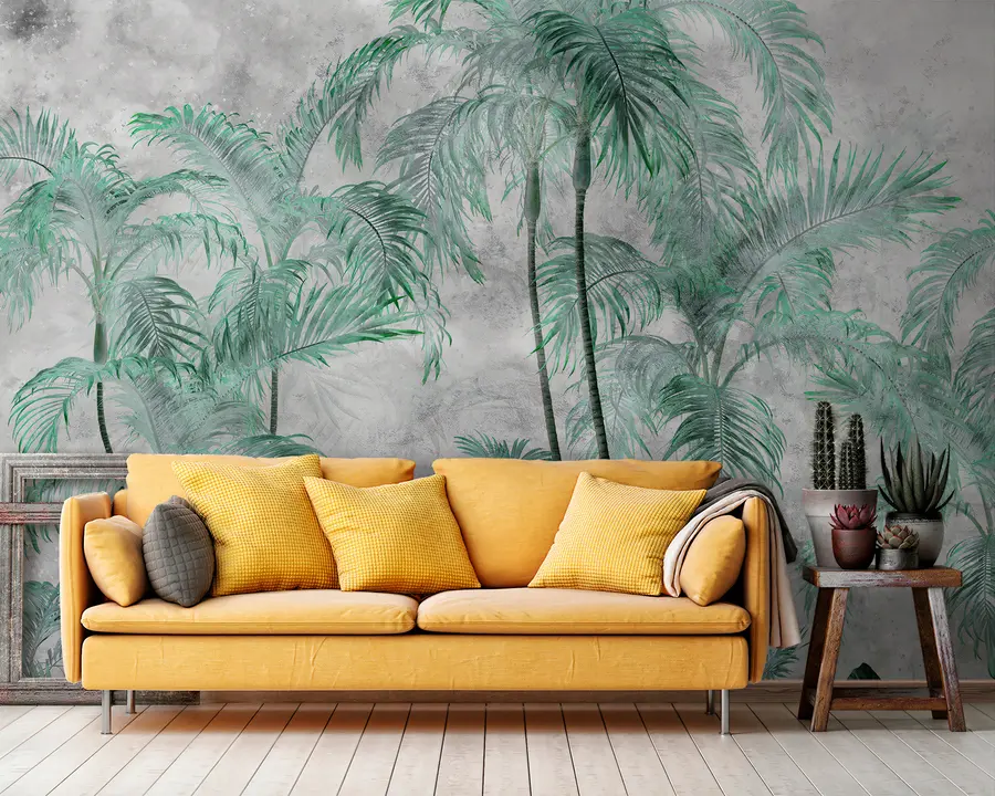 Papier peint photo Palmiers tropicaux sur un mur en béton u98586v1