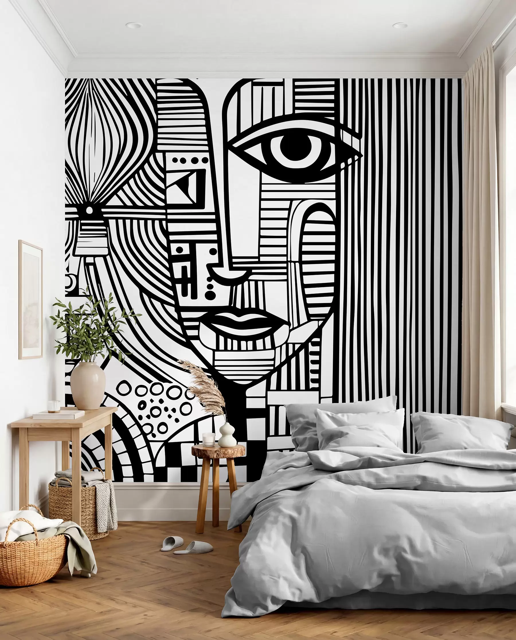Papier peint photo Visage abstrait en noir et blanc u98714