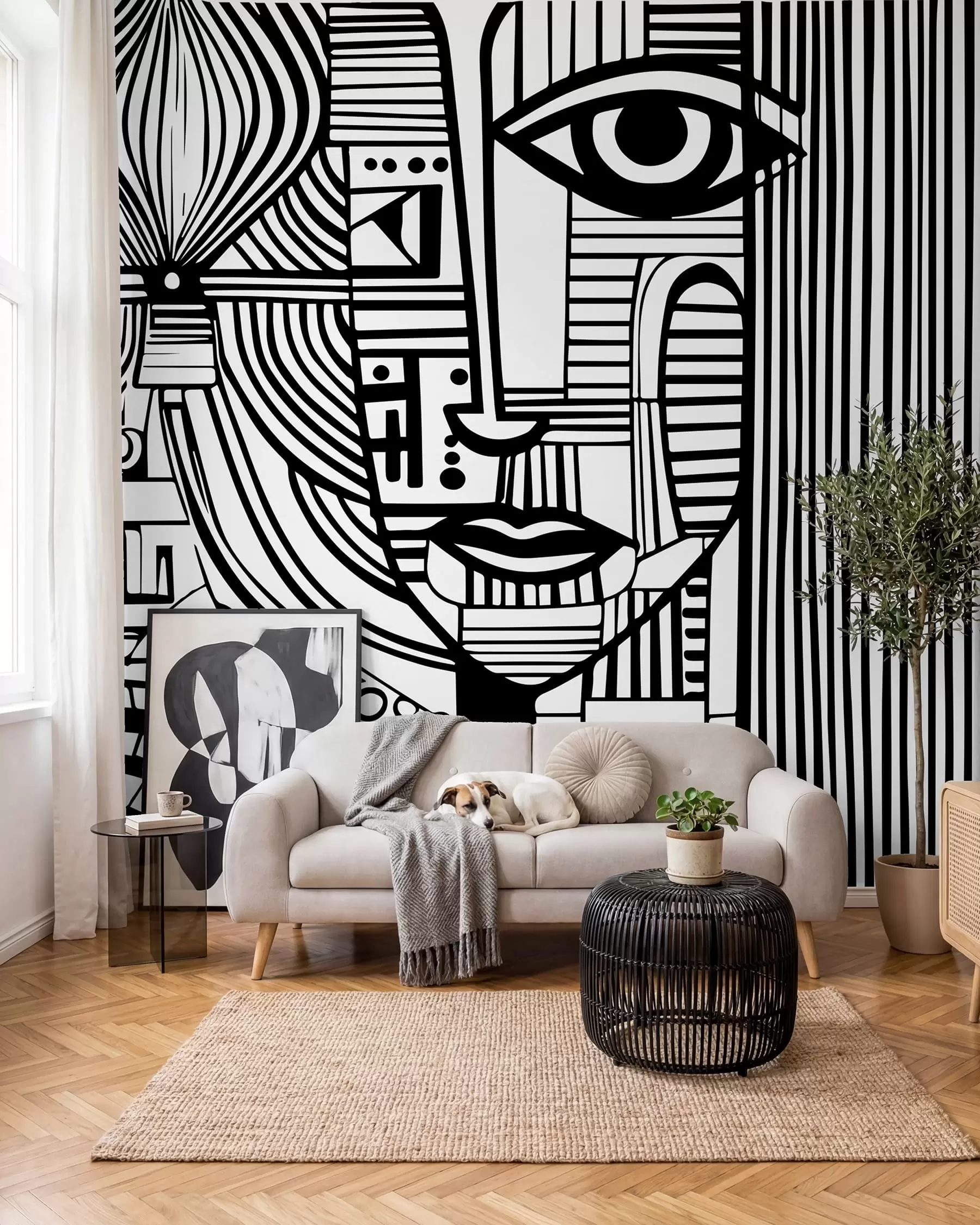 Fotobehang Abstract zwart-wit gezicht u98714