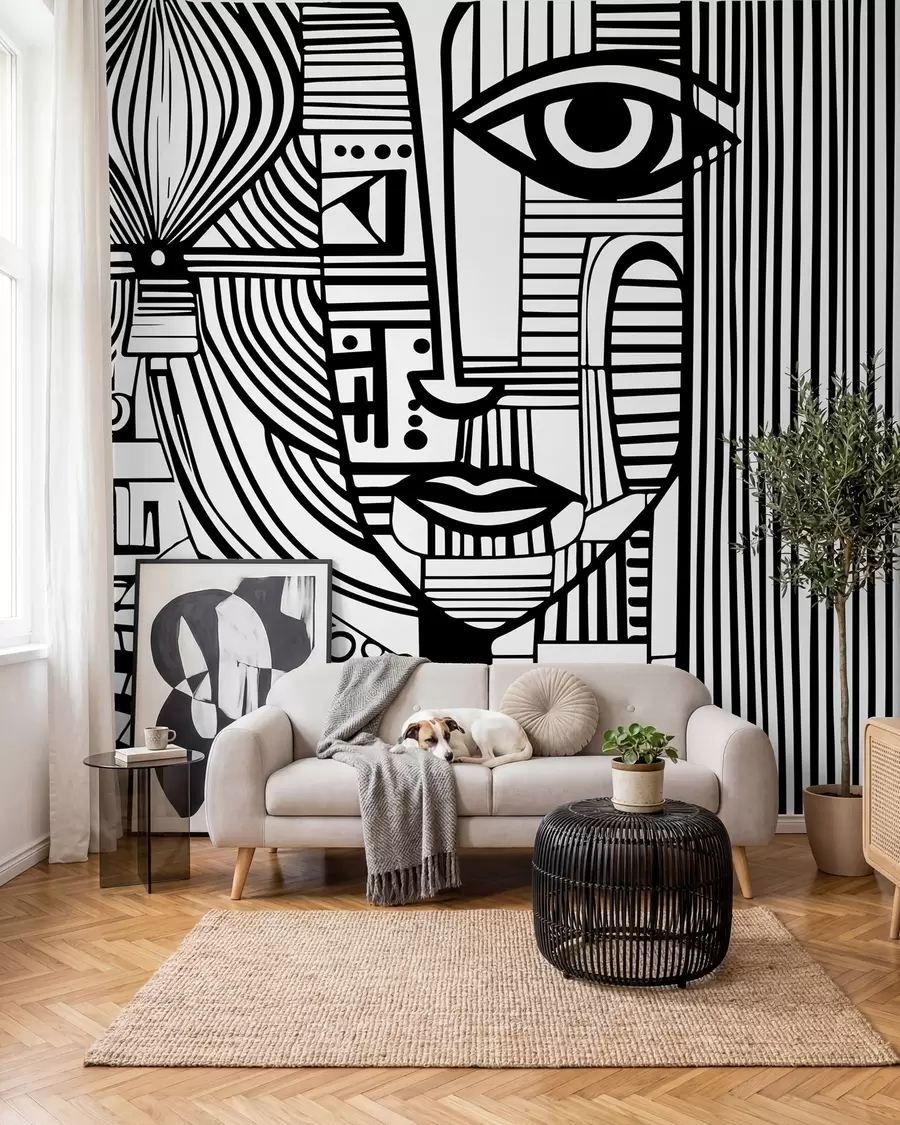 Fotobehang Abstract zwart-wit gezicht u98714