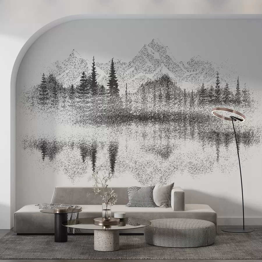Papier peint photo La forêt et les montagnes se reflètent dans le lac u98808
