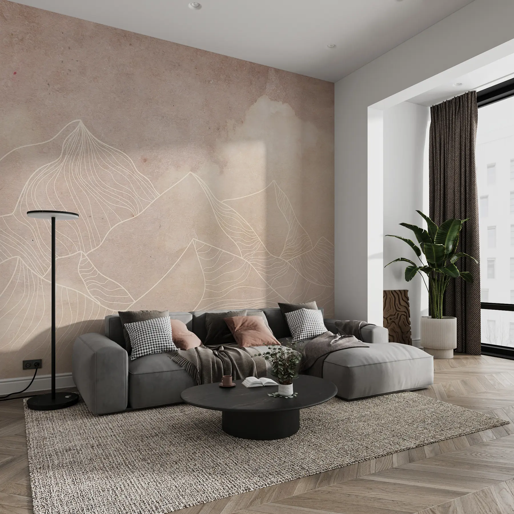 Papier peint photo Texture grunge avec montagnes abstraites, couleur beige, thème nature Art u98839