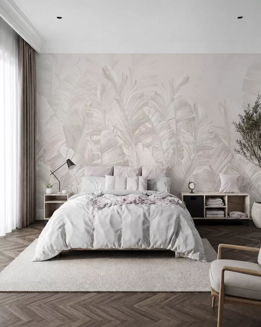 Papier peint photo Feuilles tropicales beige tendance u98951