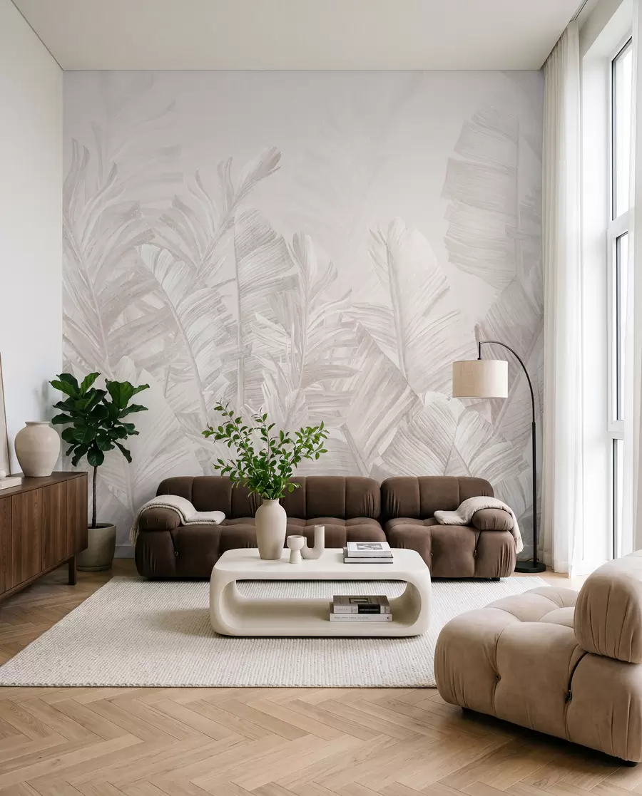 Papier peint photo Feuilles tropicales beige tendance u98951